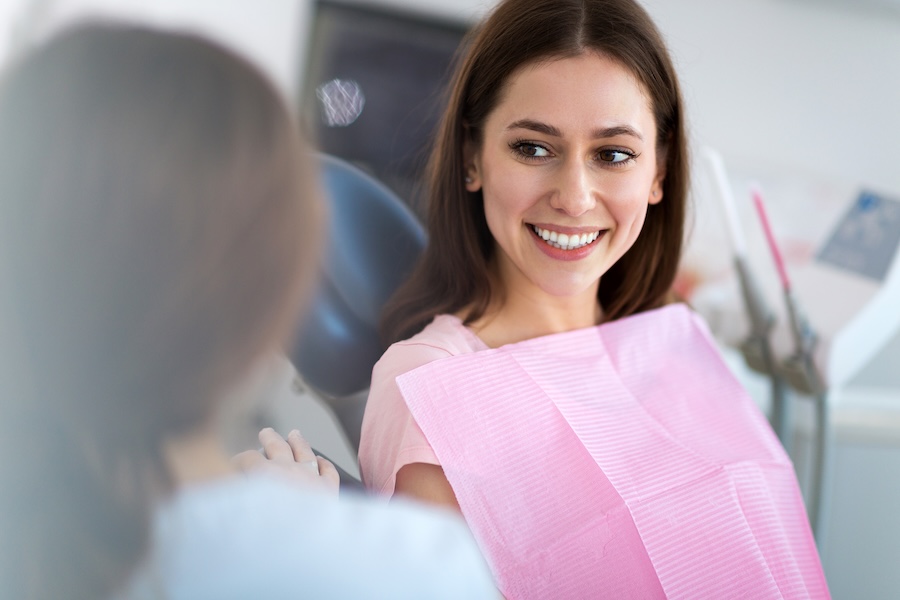 woman at dentist for preventive dentistry, a professional cleaning to prevent gum disease